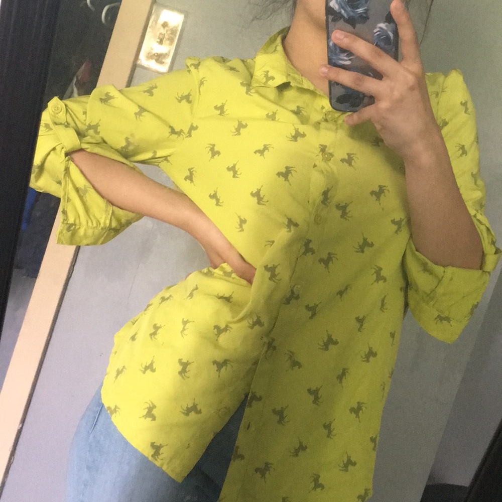 Neon yellow horse button down